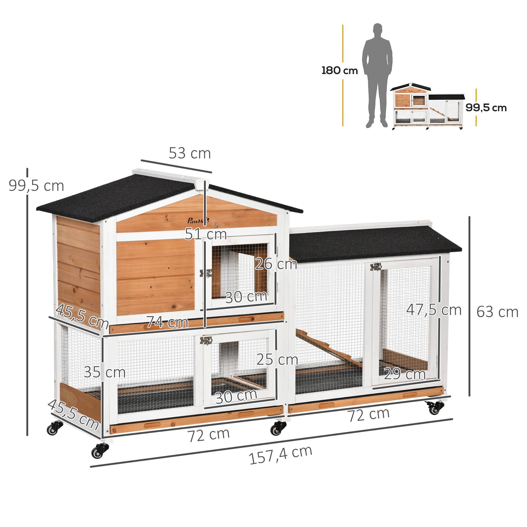 Clapier lapin bois sapin pour extérieur cage sur roulettes 2 étages 157cm jaune - ComfortXL Outdoor Living - Image 5