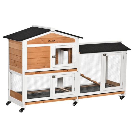 Clapier lapin bois sapin pour extérieur cage sur roulettes 2 étages 157cm jaune - ComfortXL Outdoor Living - Image 1