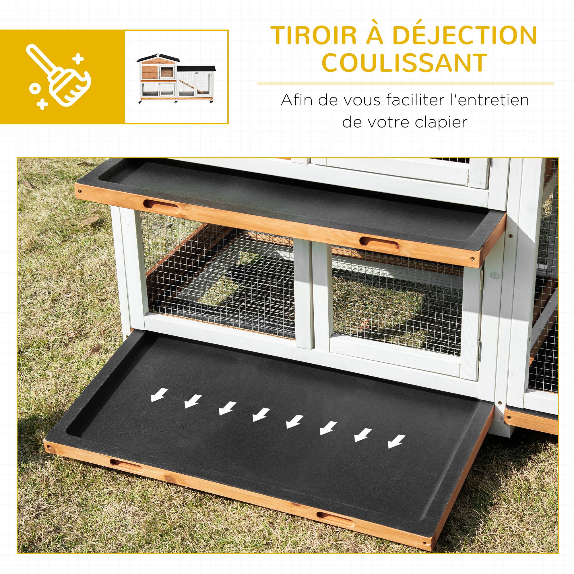 Clapier lapin bois sapin pour extérieur cage sur roulettes 2 étages 157cm jaune - ComfortXL Outdoor Living - Image 9