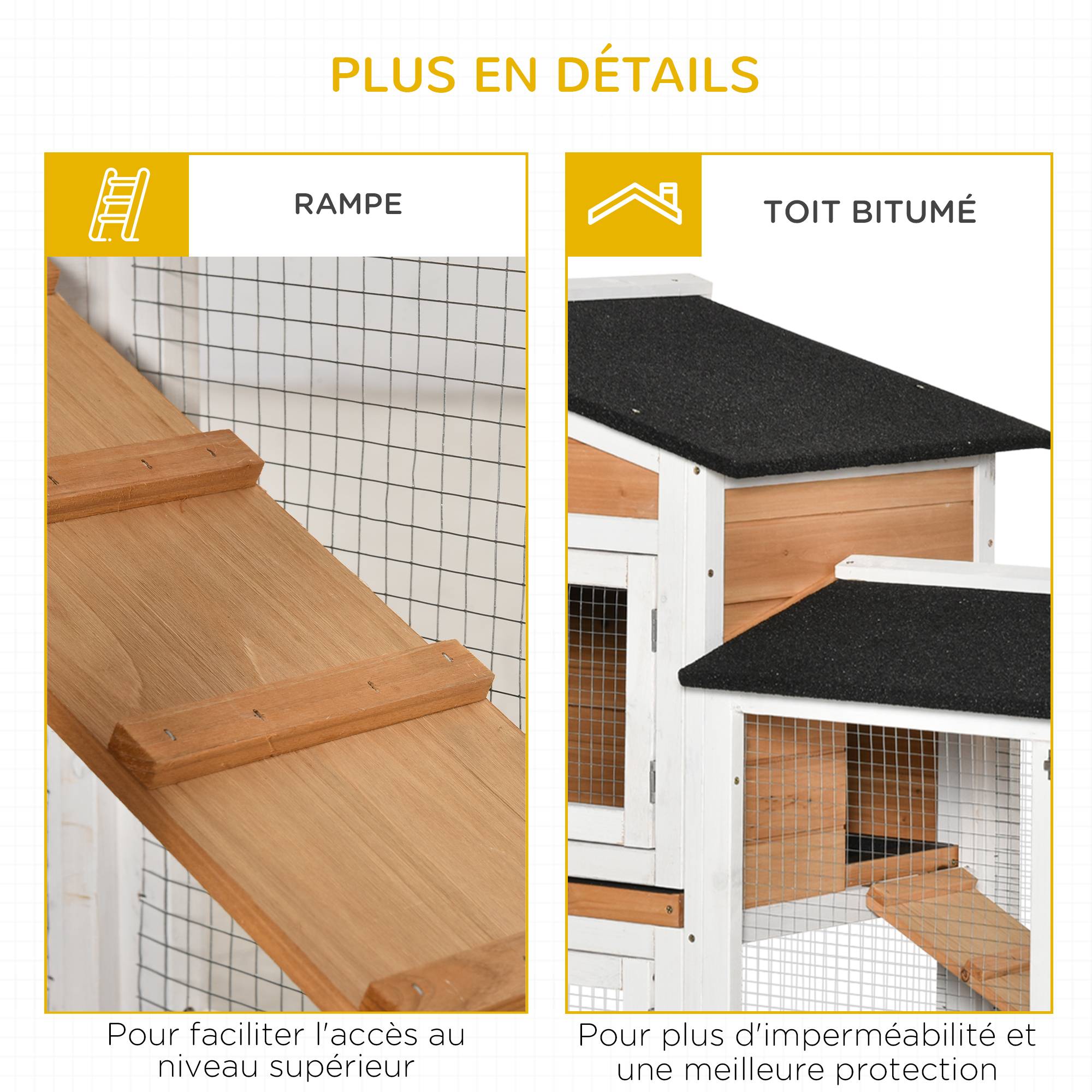 Clapier lapin bois sapin pour extérieur cage sur roulettes 2 étages 157cm jaune - ComfortXL Outdoor Living - Image 8