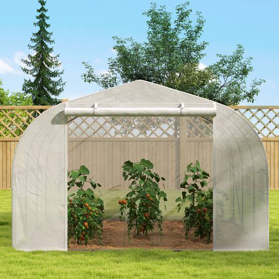 Serre de jardin serre tunnel de Jardin dim. 3,5L x 3l x 2H m Porte + 6 fenêtres enroulables Acier galvanisé bâche PE Haute densité Blanc - Image 7