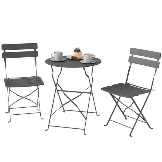 Ensemble de Bistrot Jardin 3 Pièces Table et 2 Chaises Pliantes avec Double Protection Anti-Rouille Métal Gris - Image 2