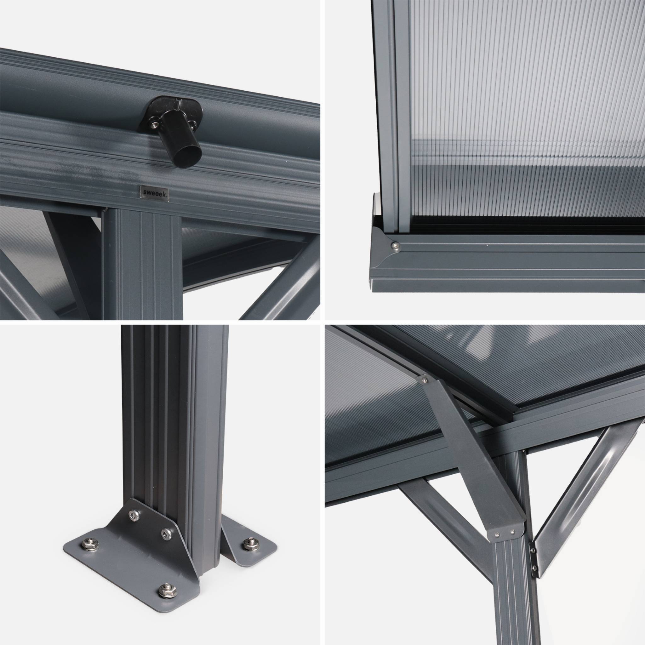 Carport de 15m² en aluminium anthracite et polycarbonate - Le Mans 5x3m - abri de voiture 500 x 300 x 220 cm | sweeek - Image 6