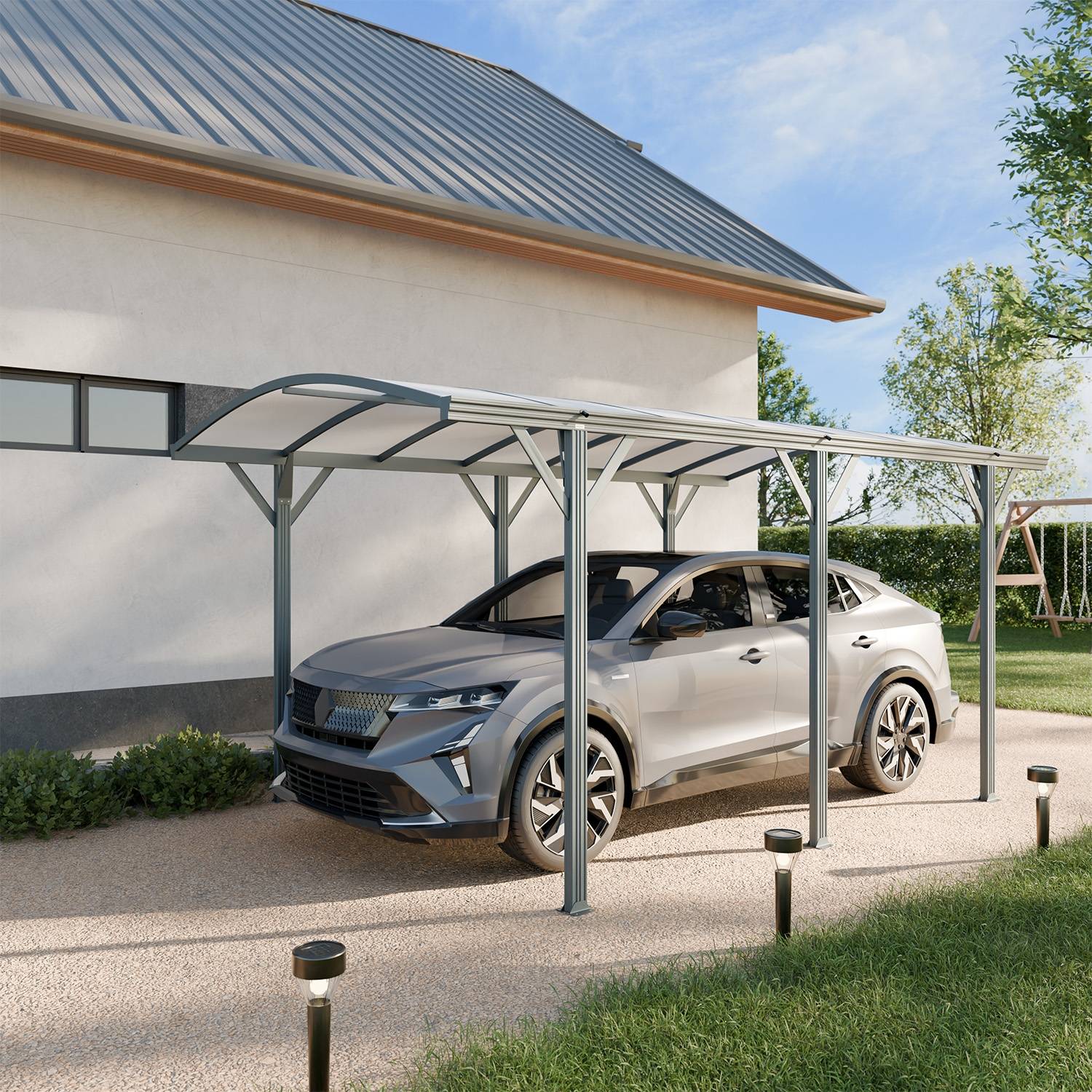 Carport de 15m² en aluminium anthracite et polycarbonate - Le Mans 5x3m - abri de voiture 500 x 300 x 220 cm | sweeek - Image 1