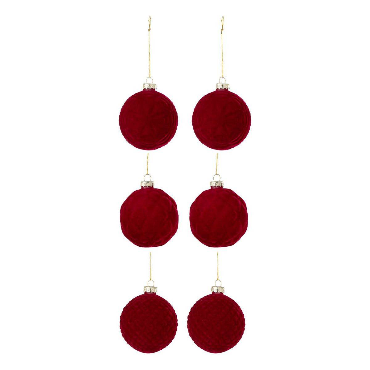 Lot de 6 Boules de Noël Velours "Caro" 8cm Rouge