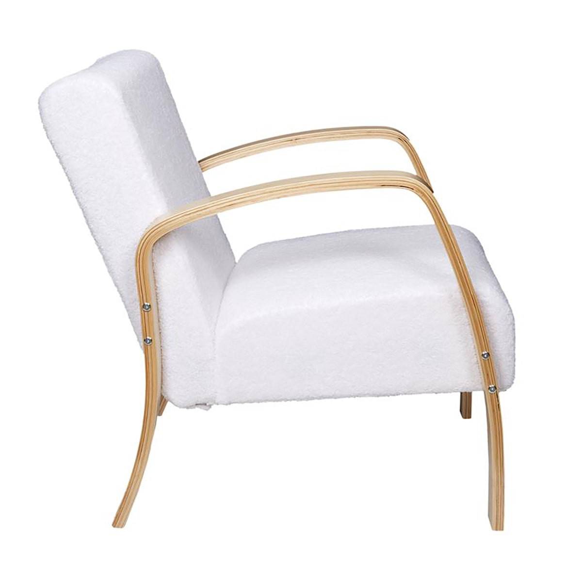 ALTOBUY - Fauteuil en Tissu Bouclettes Blanc Accoudoirs Bois - KAUPA - Image 4