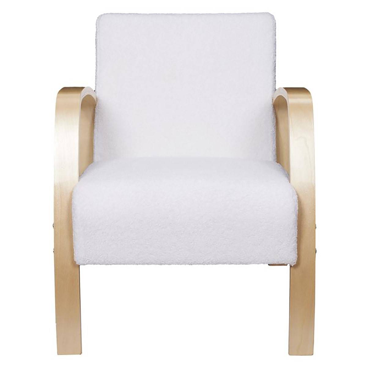 ALTOBUY - Fauteuil en Tissu Bouclettes Blanc Accoudoirs Bois - KAUPA - Image 5
