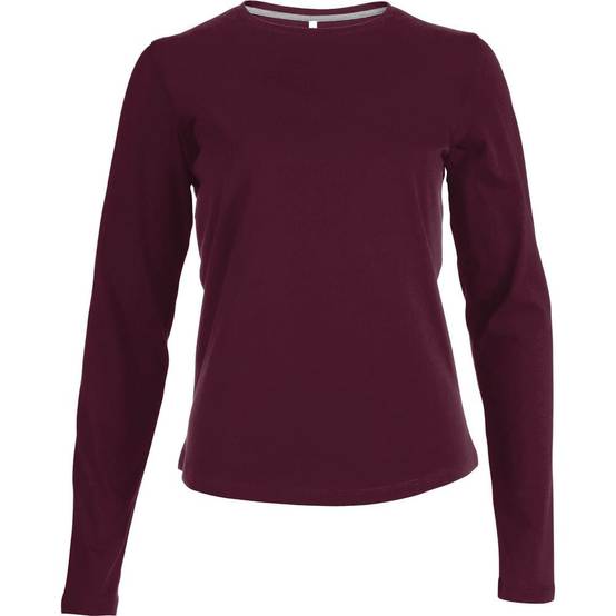 Tee-shirt de travail col rond manches longues Kariban femme 100% coton Bordeaux M