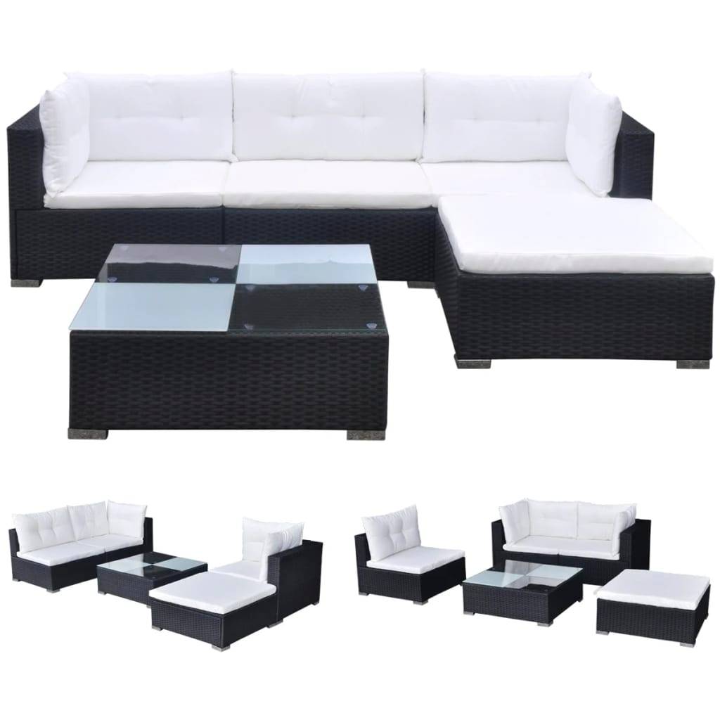 Helloshop26 - Salon de jardin meuble d'extérieur ensemble de mobilier 5 pièces avec coussins résine tressée noir - Imagen 2