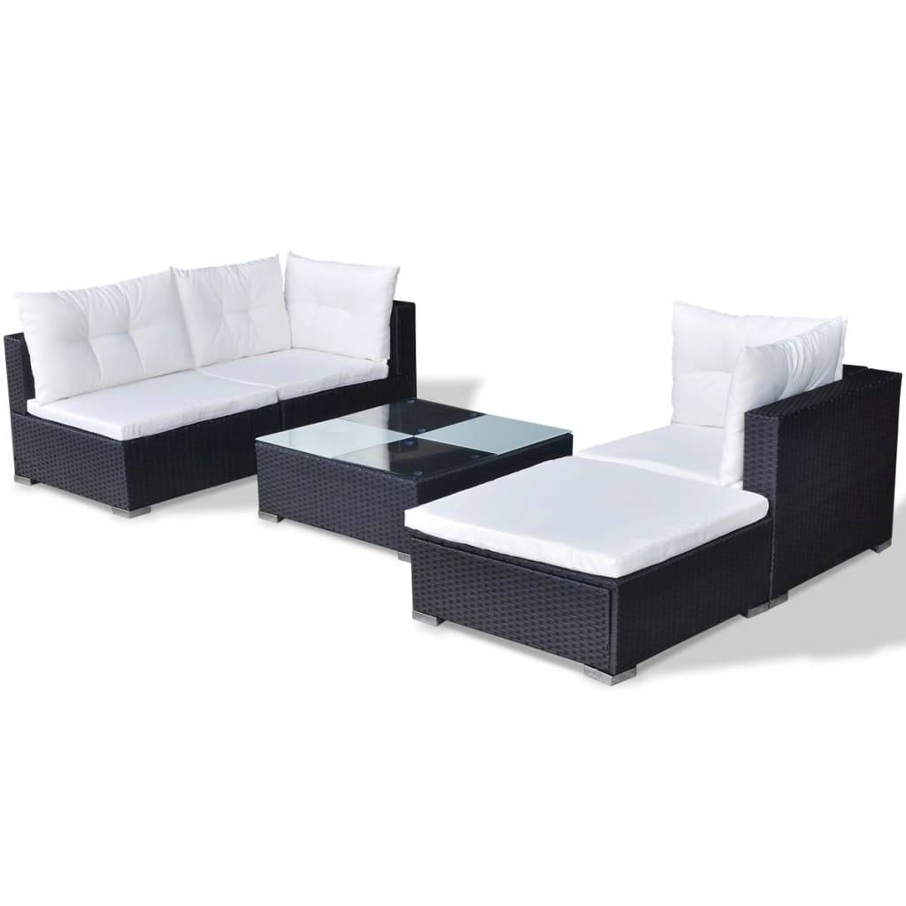 Helloshop26 - Salon de jardin meuble d'extérieur ensemble de mobilier 5 pièces avec coussins résine tressée noir - Imagen 5