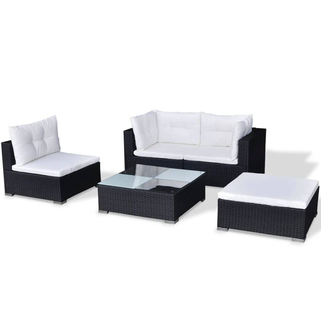 Helloshop26 - Salon de jardin meuble d'extérieur ensemble de mobilier 5 pièces avec coussins résine tressée noir - Imagen 4