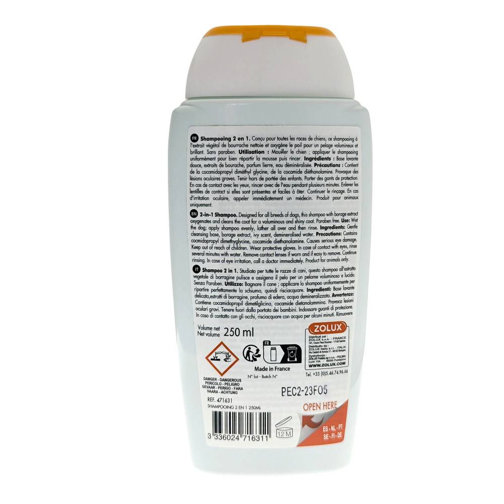 Zolux - Champú 2en1 limpia y oxigena el pelo para perro 250 ml - Imagen 3