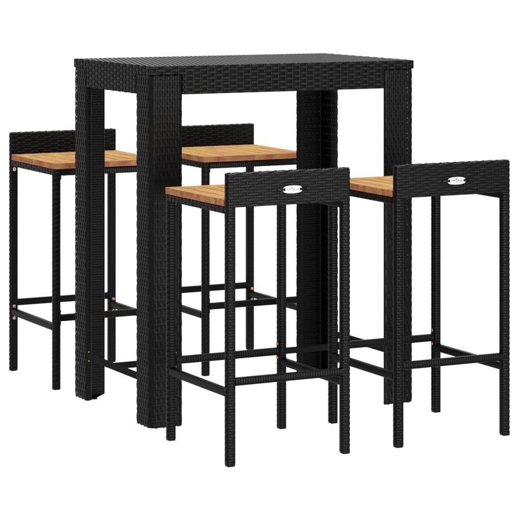 Helloshop26 - Ensemble de bar de jardin meuble extérieur terrasse 5 pièces noir poly rotin/bois massif acacia - Imagen 1