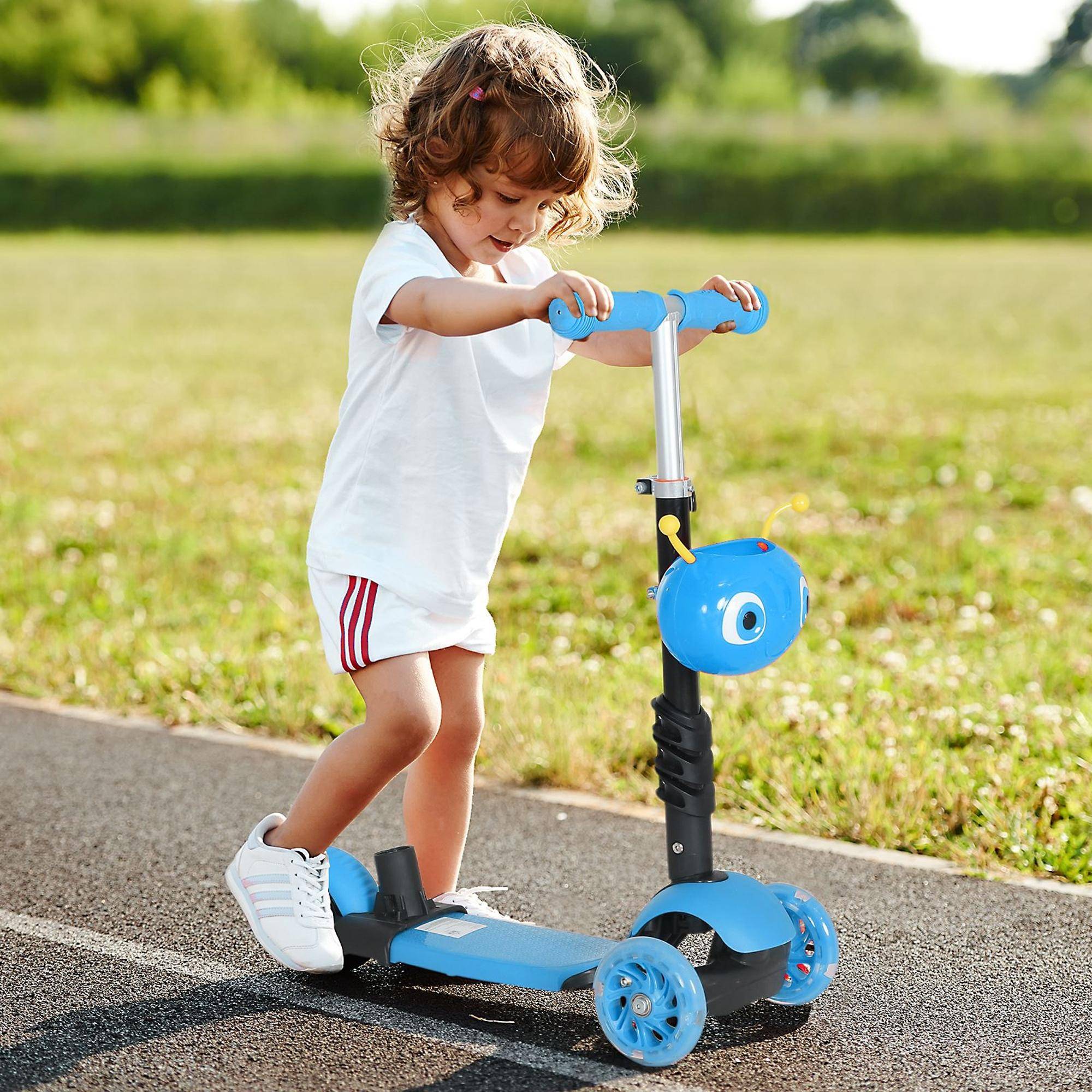 Trottinette Évolutive 5 en 1 pour Enfant, 3 Roues, Selle et Dossier Amovibles, Guidon Réglable, Bleu - Image 3