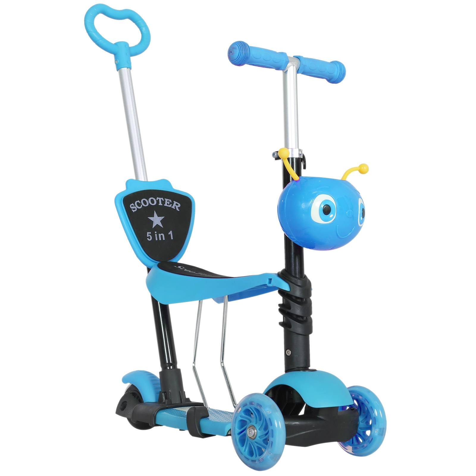 Trottinette Évolutive 5 en 1 pour Enfant, 3 Roues, Selle et Dossier Amovibles, Guidon Réglable, Bleu - Image 2