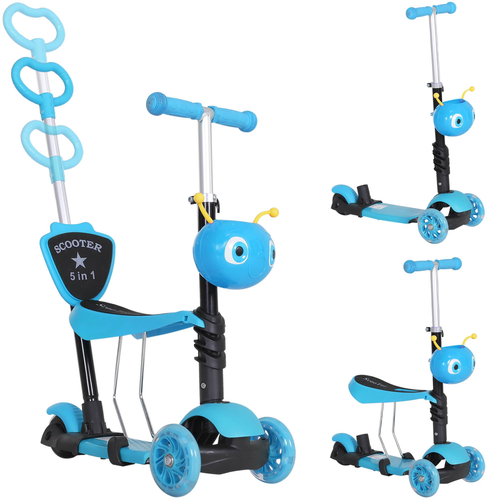 Trottinette Évolutive 5 en 1 pour Enfant, 3 Roues, Selle et Dossier Amovibles, Guidon Réglable, Bleu - Image 1