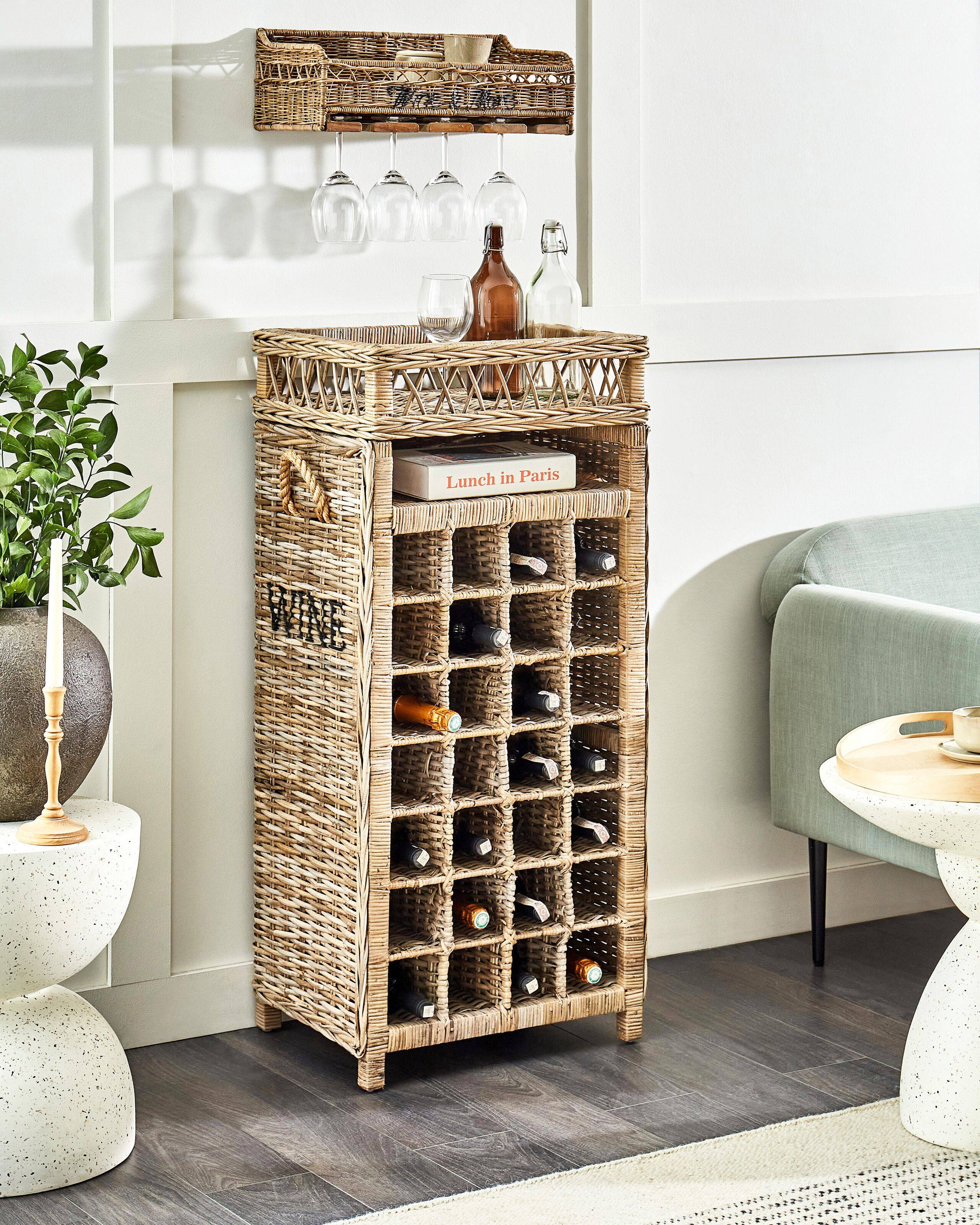Beliani - Porte-Bouteilles Casier à 28 Rangements en Rotin Clair 112 cm avec Etagère et Rangement Supérieur Décoratif et Fonctionnel Matière Robuste - Imagen 2