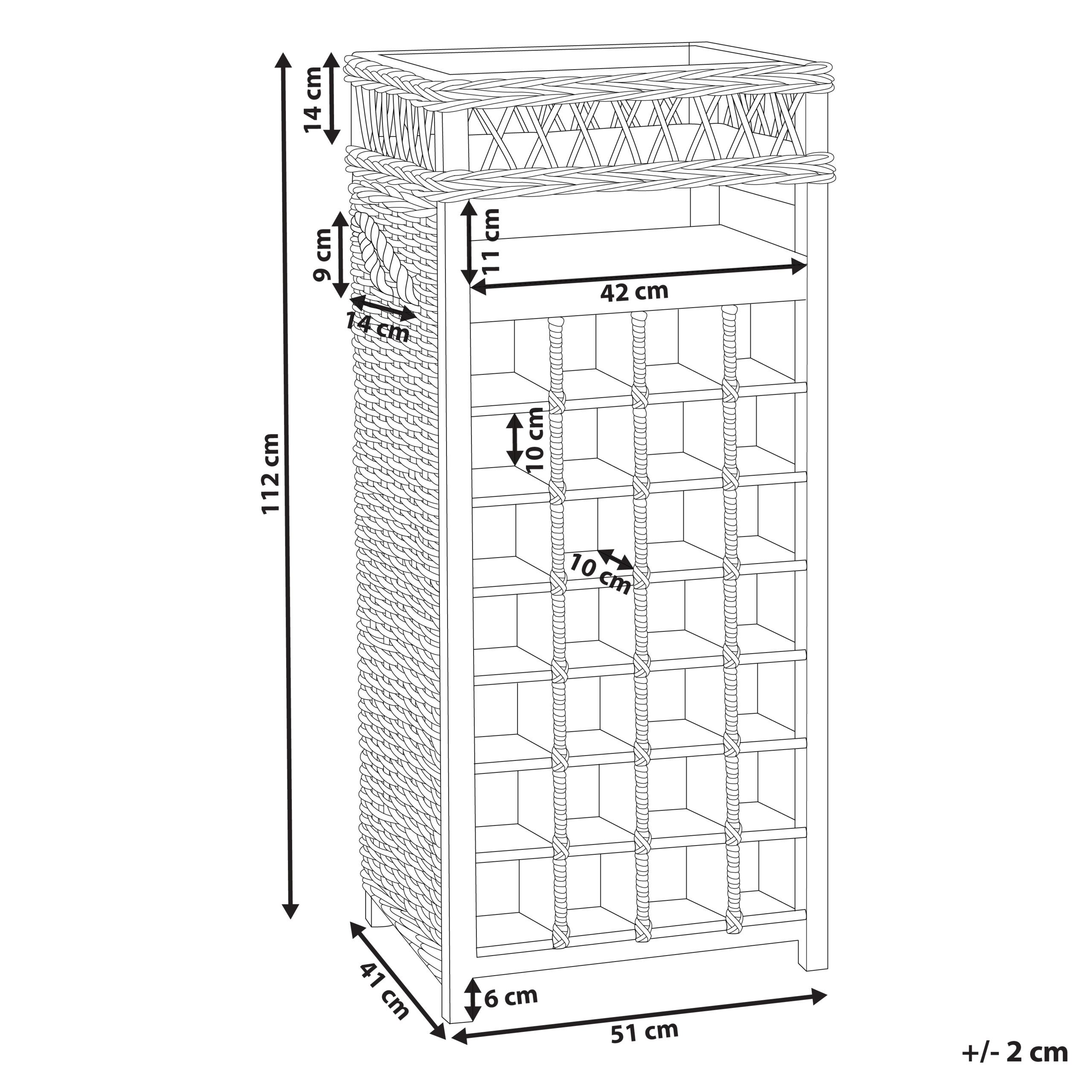 Beliani - Porte-Bouteilles Casier à 28 Rangements en Rotin Clair 112 cm avec Etagère et Rangement Supérieur Décoratif et Fonctionnel Matière Robuste - Imagen 3