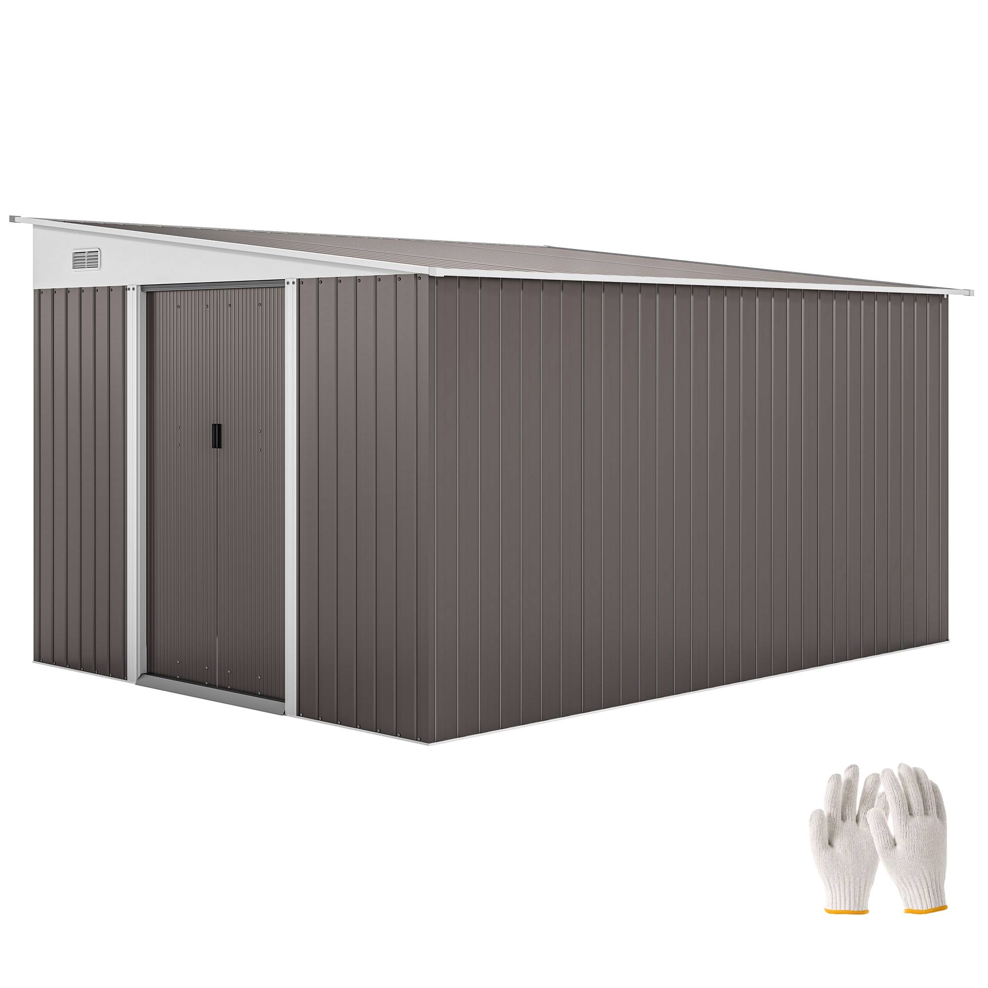 Abri de jardin métal toit pente double porte verrouillable 2,8x3,45x2,01 m gris, cabanon robuste jardin