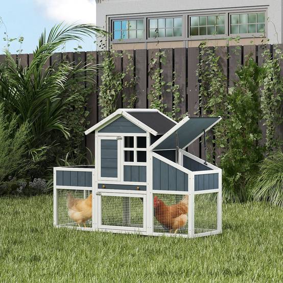 Poulailler en Bois Sapin pour 3 Poules avec Nichoir et Enclos 162x63x115cm Gris - ComfortXL Outdoor Living - Image 3