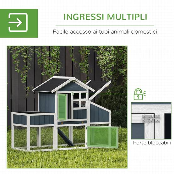 Poulailler en Bois Sapin pour 3 Poules avec Nichoir et Enclos 162x63x115cm Gris - ComfortXL Outdoor Living - Image 7