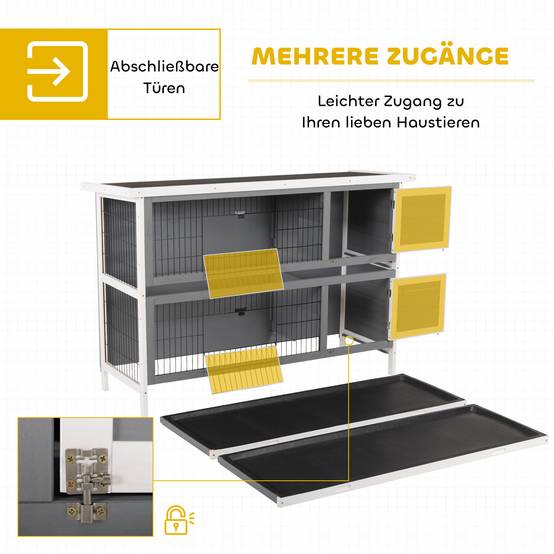 Sans Marque - Clapier pour cochons d'Inde et lapins nains, 2 étages, bois, Gris - Image 7