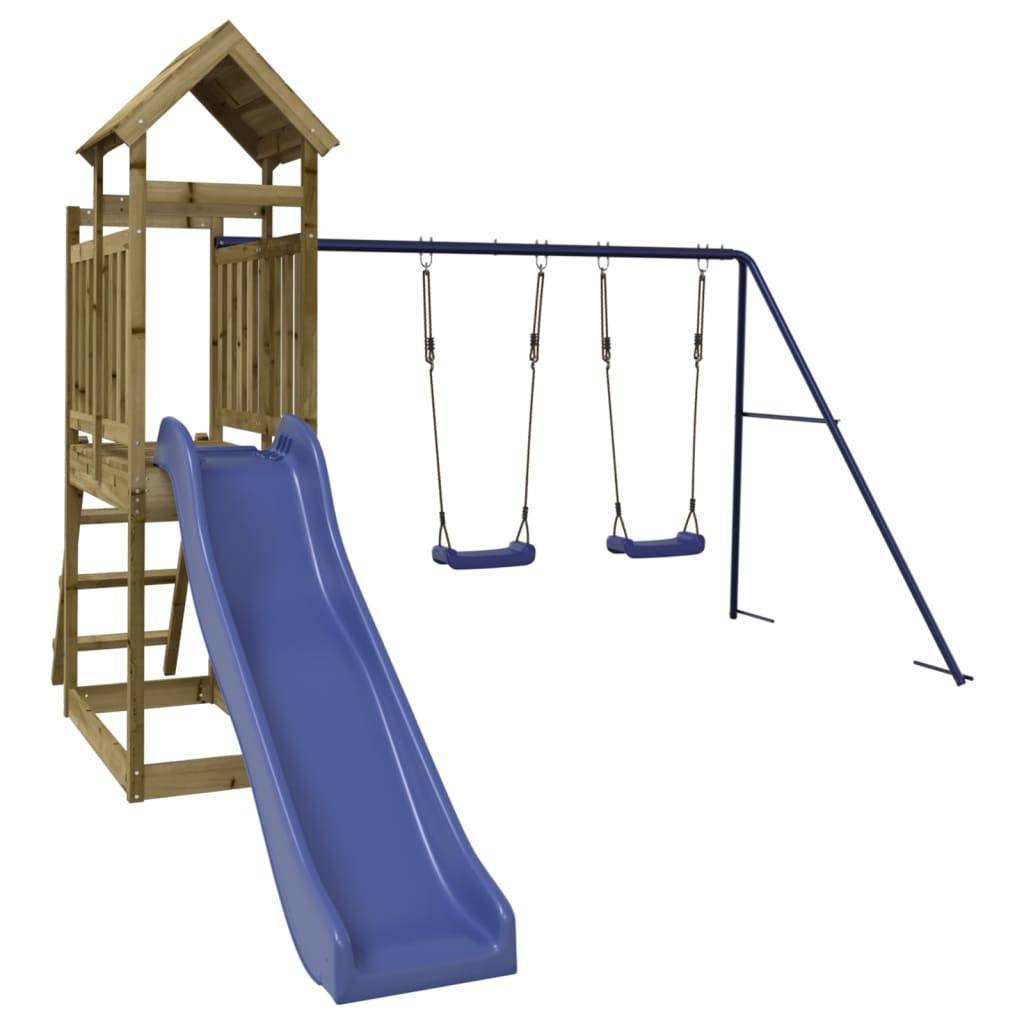 Helloshop26 - Aire de jeux d'extérieur balançoires toboggan portiques robuste jeux jardin 313 x 379 x 214 cm bois de pin imprégné - Imagen 1