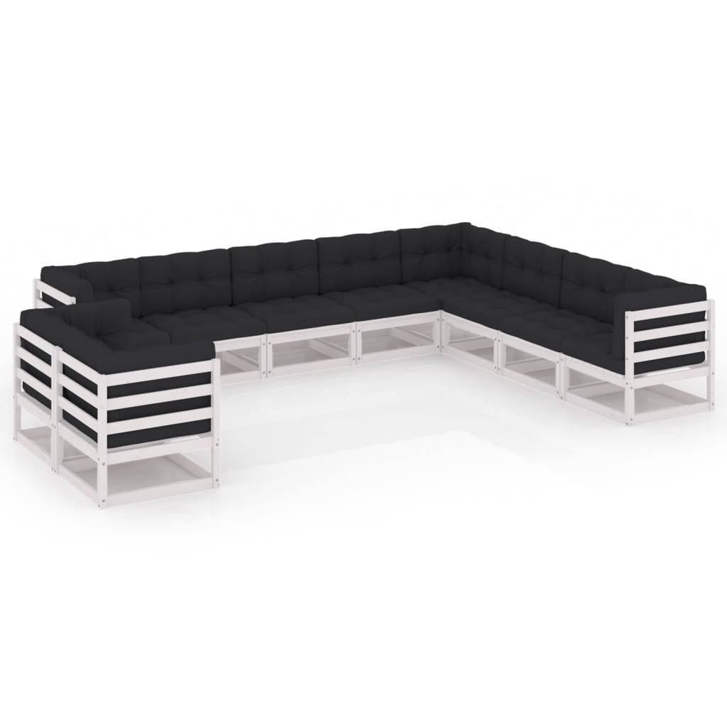 Helloshop26 - Salon de jardin meuble d'extérieur ensemble de mobilier 10 pièces avec coussins blanc bois de pin massif - Imagen 1