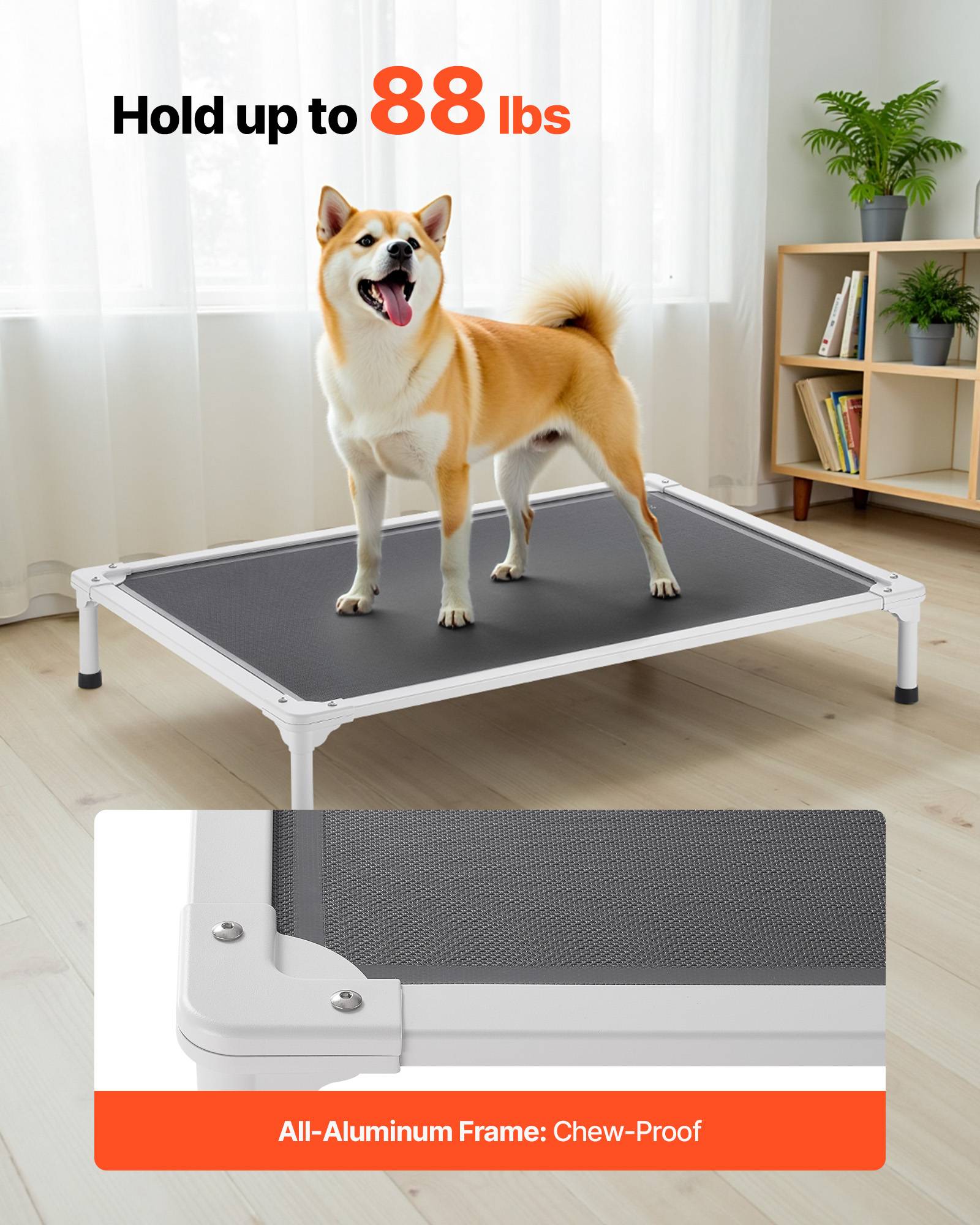 Vevor - VEVOR Lit surélevé chien/chat L, cadre aluminium, maille respirante, portable, intérieur/extérieur, gris. - Image 3