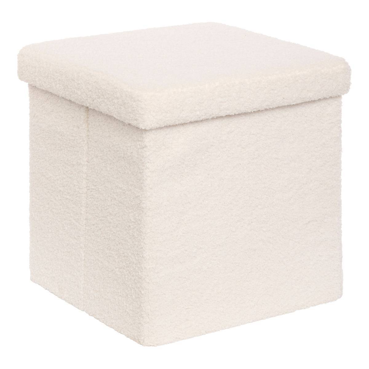 Atmosphera - Pouf Pliable Coffre Jaiko en Bouclette Blanc 38x38cm - Atmosphera Créateur d'intérieur - Image 2