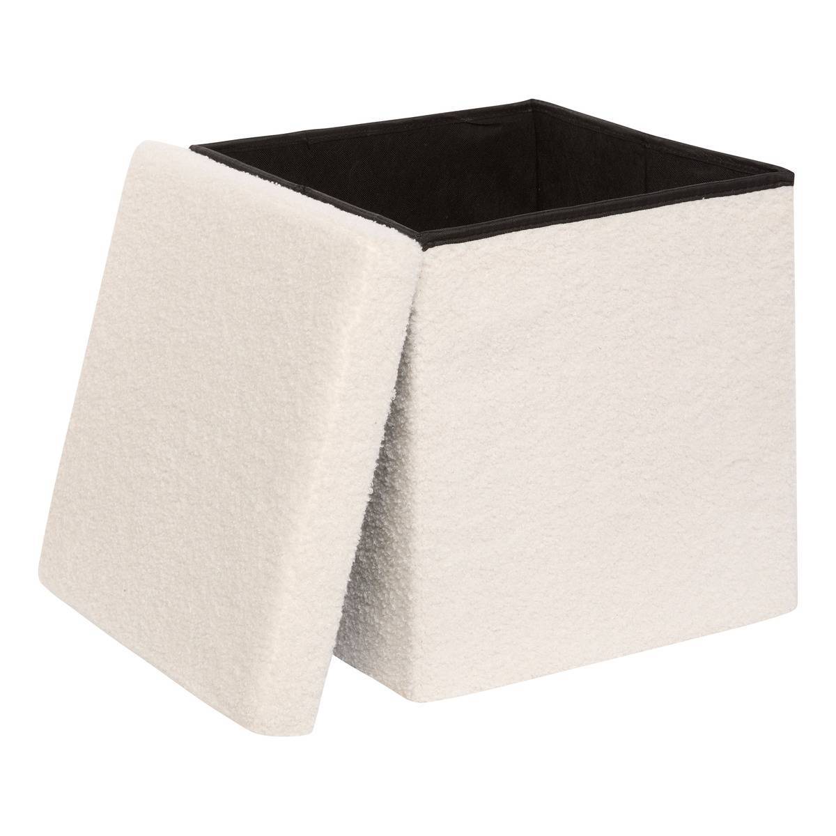 Atmosphera - Pouf Pliable Coffre Jaiko en Bouclette Blanc 38x38cm - Atmosphera Créateur d'intérieur - Image 3