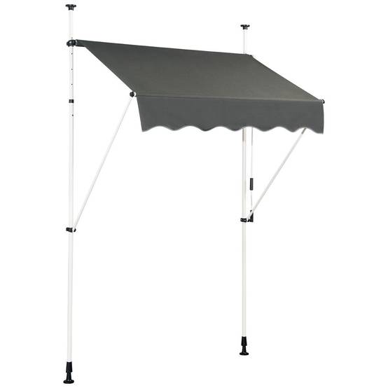Helloshop26 - Auvent rétractable manuel 150 x 125 cm hauteur réglable 2-3m sans perçage en métal et tissu pour fenêtre balcon ou jardin gris - Imagen 1