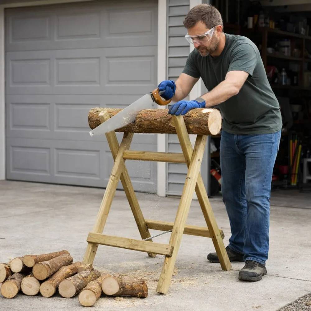Chevalet en bois naturel pour sciage - Image 1