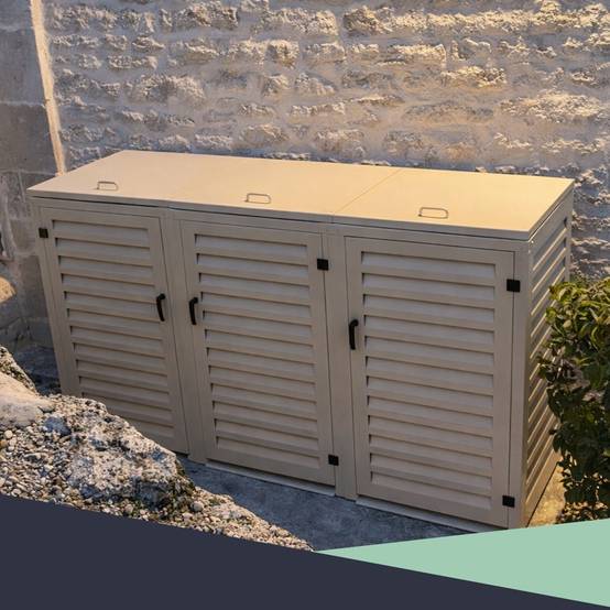 Cache Poubelle Extérieur Triple en Aluminium thermolaqué - Abri pour 3 conteneurs 120 Litres – Crème RAL 1015 - Image 6