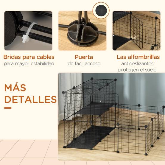 Parc Modulable Acier Résine Pour Lapins Cobayes 2 Niveaux 105x105x70cm Noir - ComfortXL Outdoor Living - Image 9