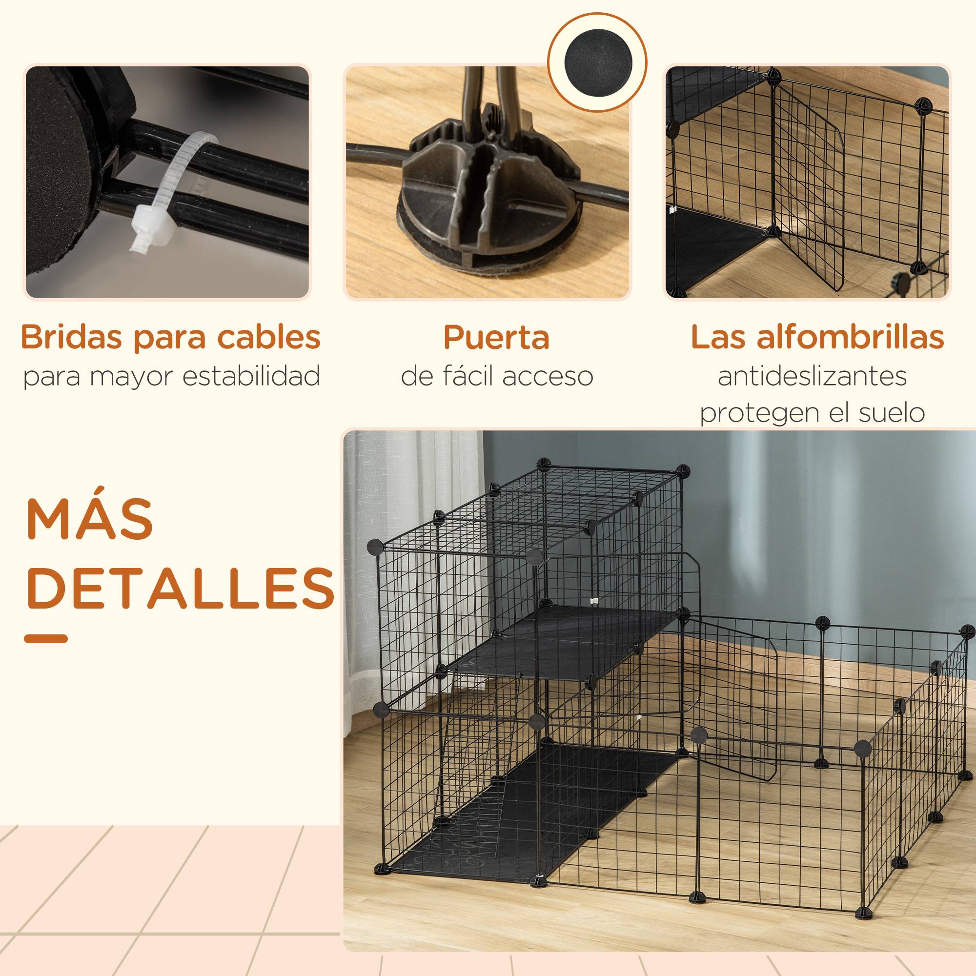 Parc Modulable Acier Résine Pour Lapins Cobayes 2 Niveaux 105x105x70cm Noir - ComfortXL Outdoor Living - Image 9