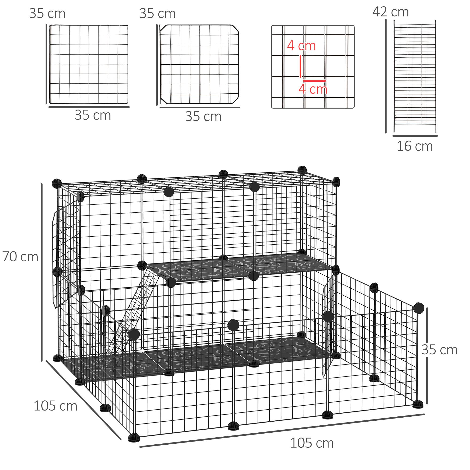Parc Modulable Acier Résine Pour Lapins Cobayes 2 Niveaux 105x105x70cm Noir - ComfortXL Outdoor Living - Image 5
