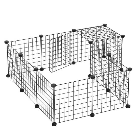 Parc Modulable Acier Résine Pour Lapins Cobayes 2 Niveaux 105x105x70cm Noir - ComfortXL Outdoor Living - Image 2