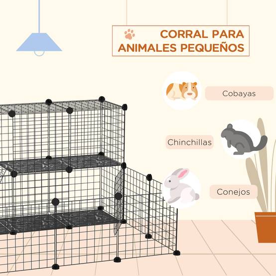 Parc Modulable Acier Résine Pour Lapins Cobayes 2 Niveaux 105x105x70cm Noir - ComfortXL Outdoor Living - Image 7