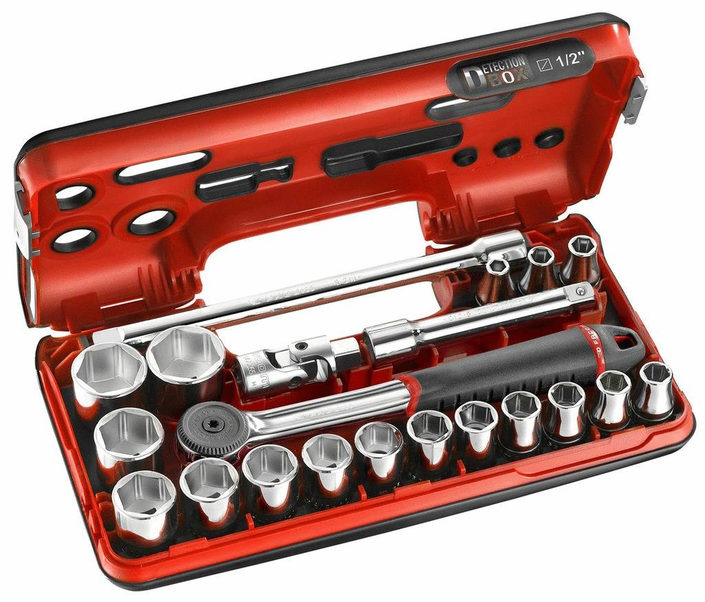 Coffret douilles 1/2'' 6 pans métriques - 21 pièces - FACOM - S.161DBOX1PB
