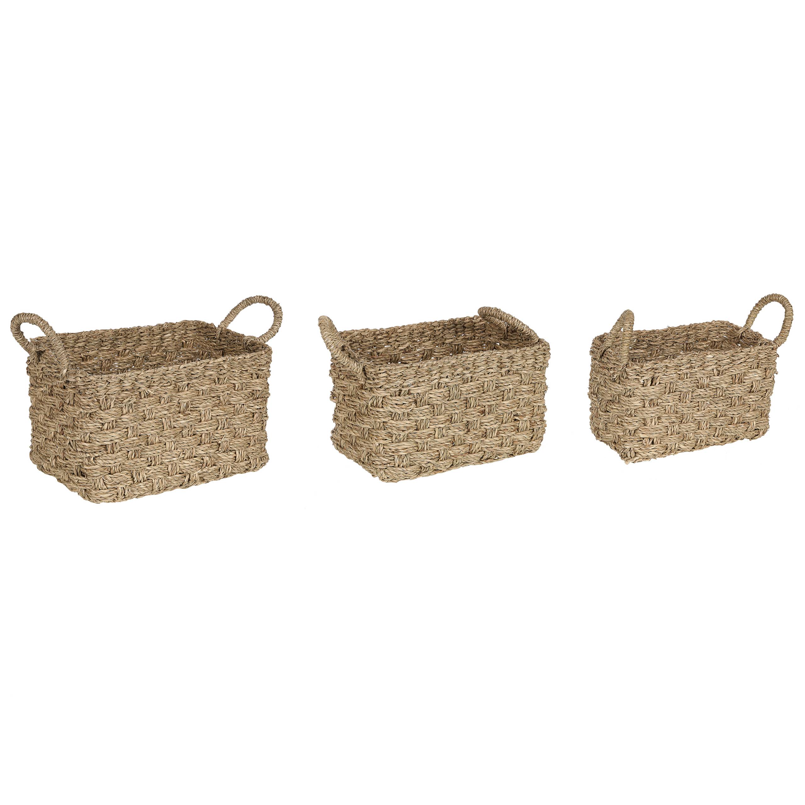 Beliani - Lot de 3 Paniers en Herbes Marines et Métal Ton Naturel 14/16/18 x 14/17/20 cm Fait Main avec Poignées de Style Boho Moderne - Imagen 1