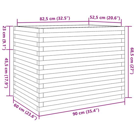 Jardinière | Pot de fleurs | Cache-pot | Bac à fleurs cire marron 90x60x68,5 cm bois de pin massif - Image 10