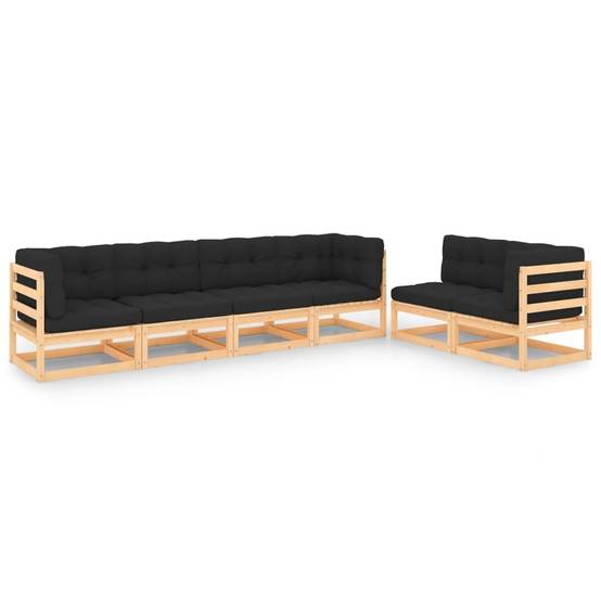 Helloshop26 - Salon de jardin meuble d'extérieur ensemble de mobilier 6 pièces avec coussins bois de pin massif - Imagen 1