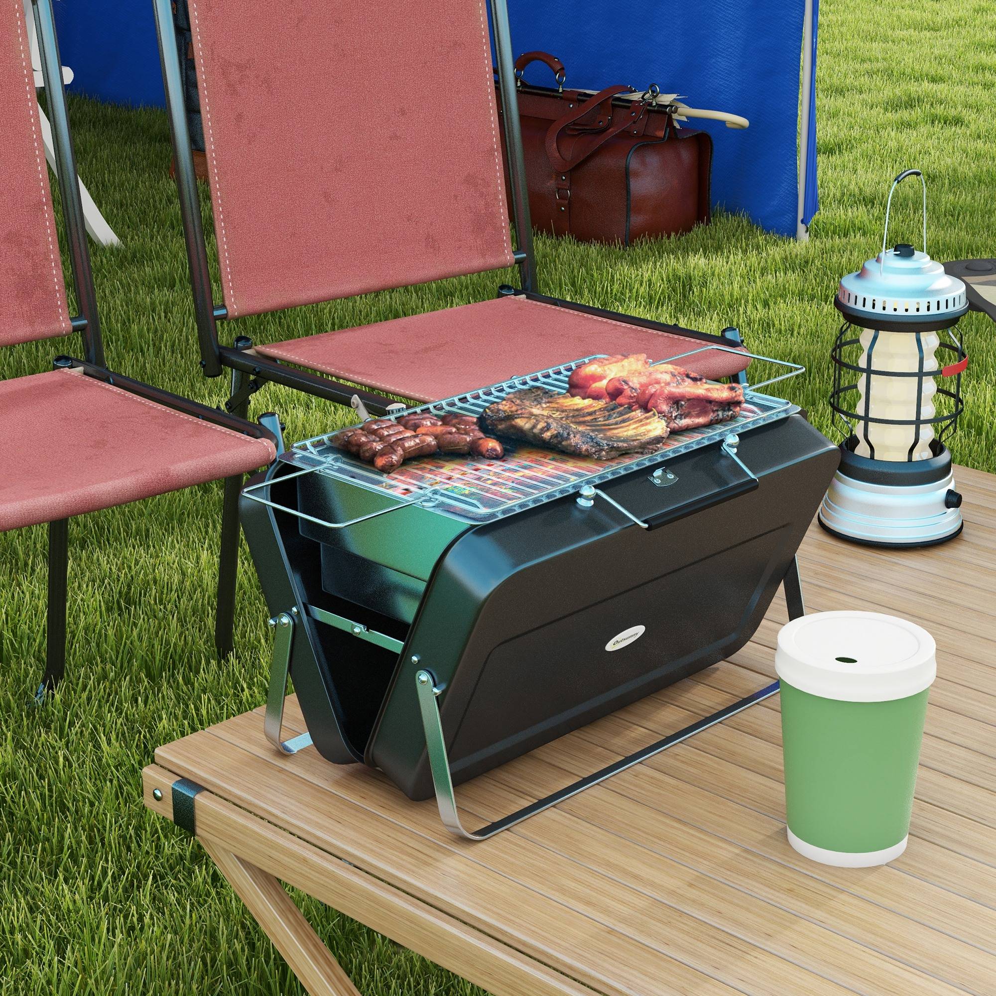Barbecue de table pliable acier noir 47 x 30 x 28 cm - PANGIVO - Image 3