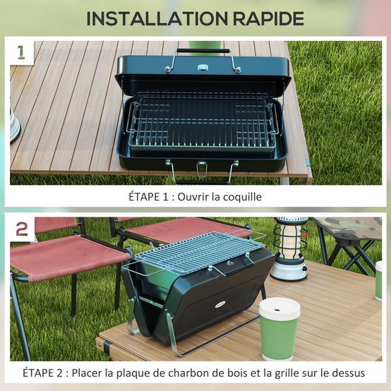Barbecue de table pliable acier noir 47 x 30 x 28 cm - PANGIVO - Image 7
