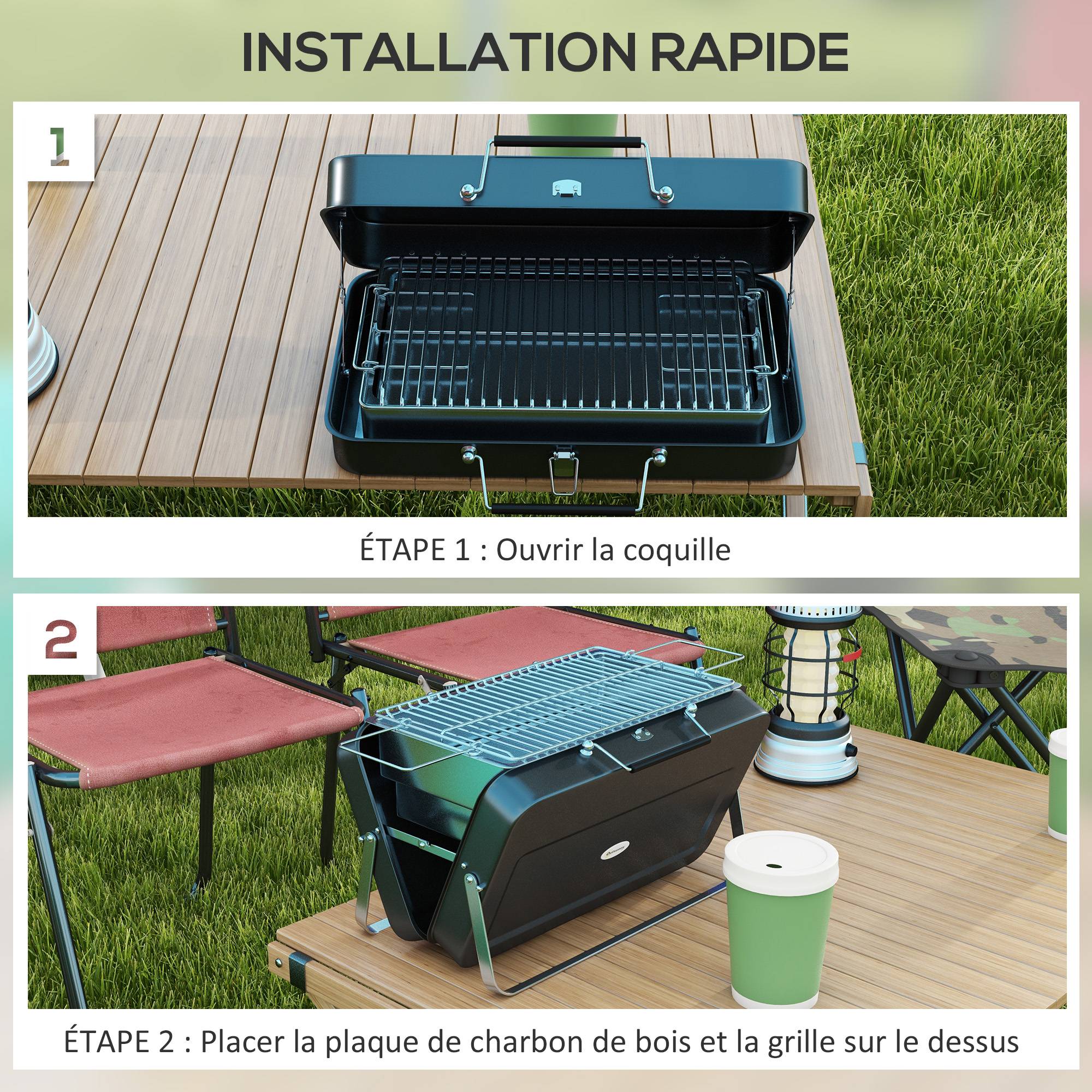 Barbecue de table pliable acier noir 47 x 30 x 28 cm - PANGIVO - Image 7