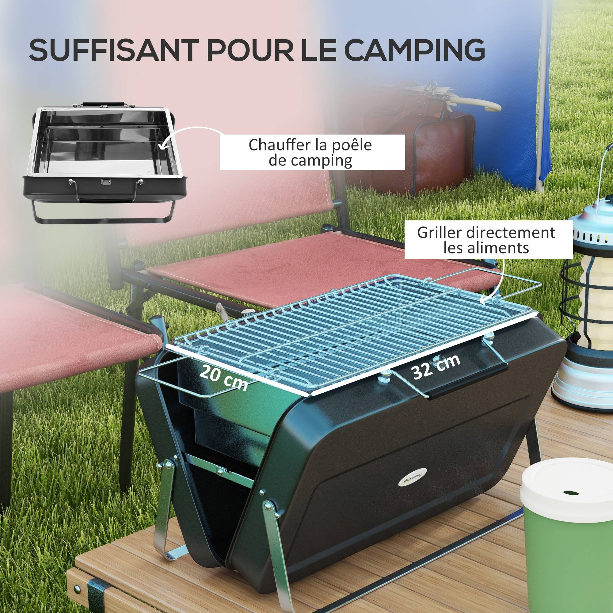 Barbecue de table pliable acier noir 47 x 30 x 28 cm - PANGIVO - Image 8