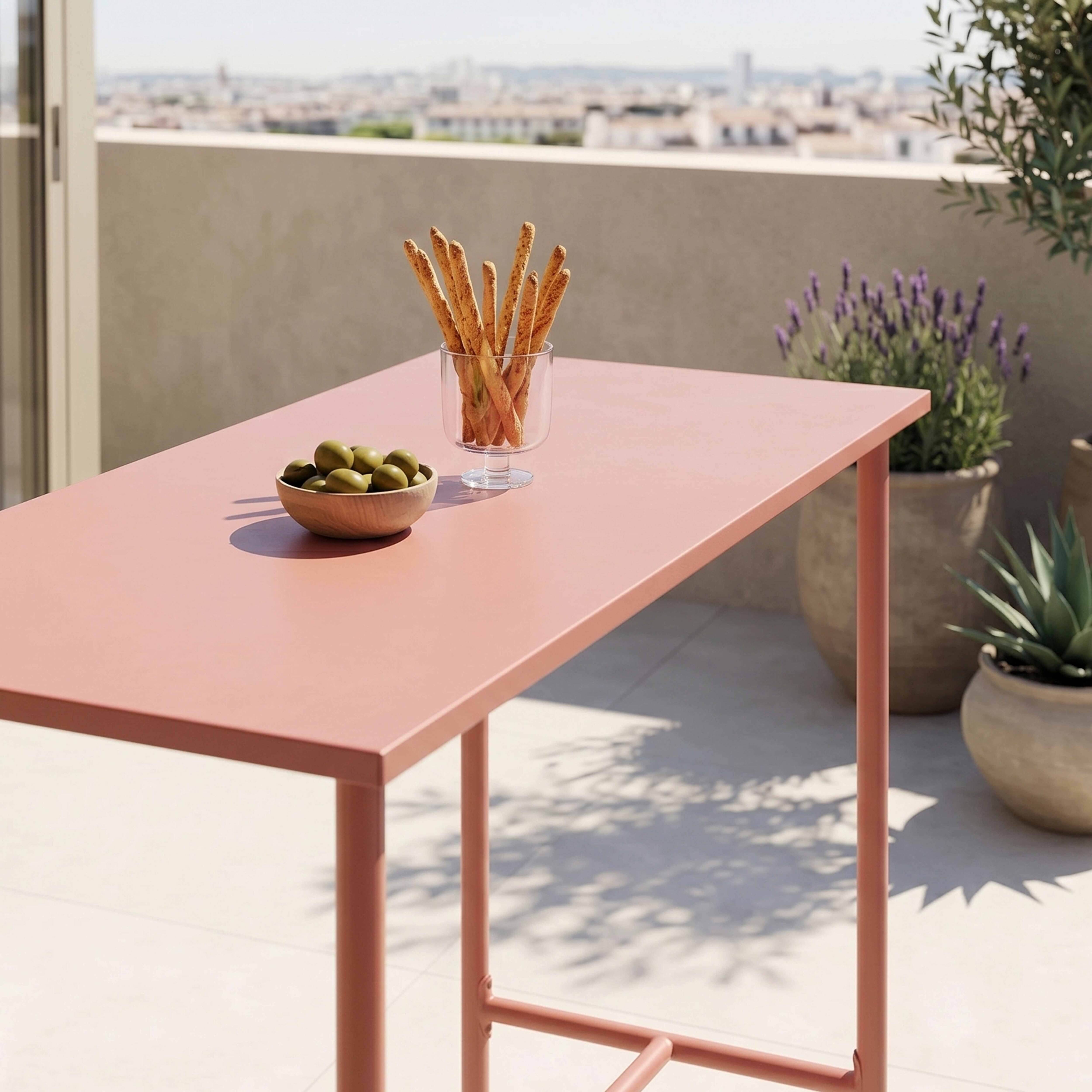 Oviala - Table haute de jardin en métal argile 120 cm Palavas - Oviala - Imagen 3