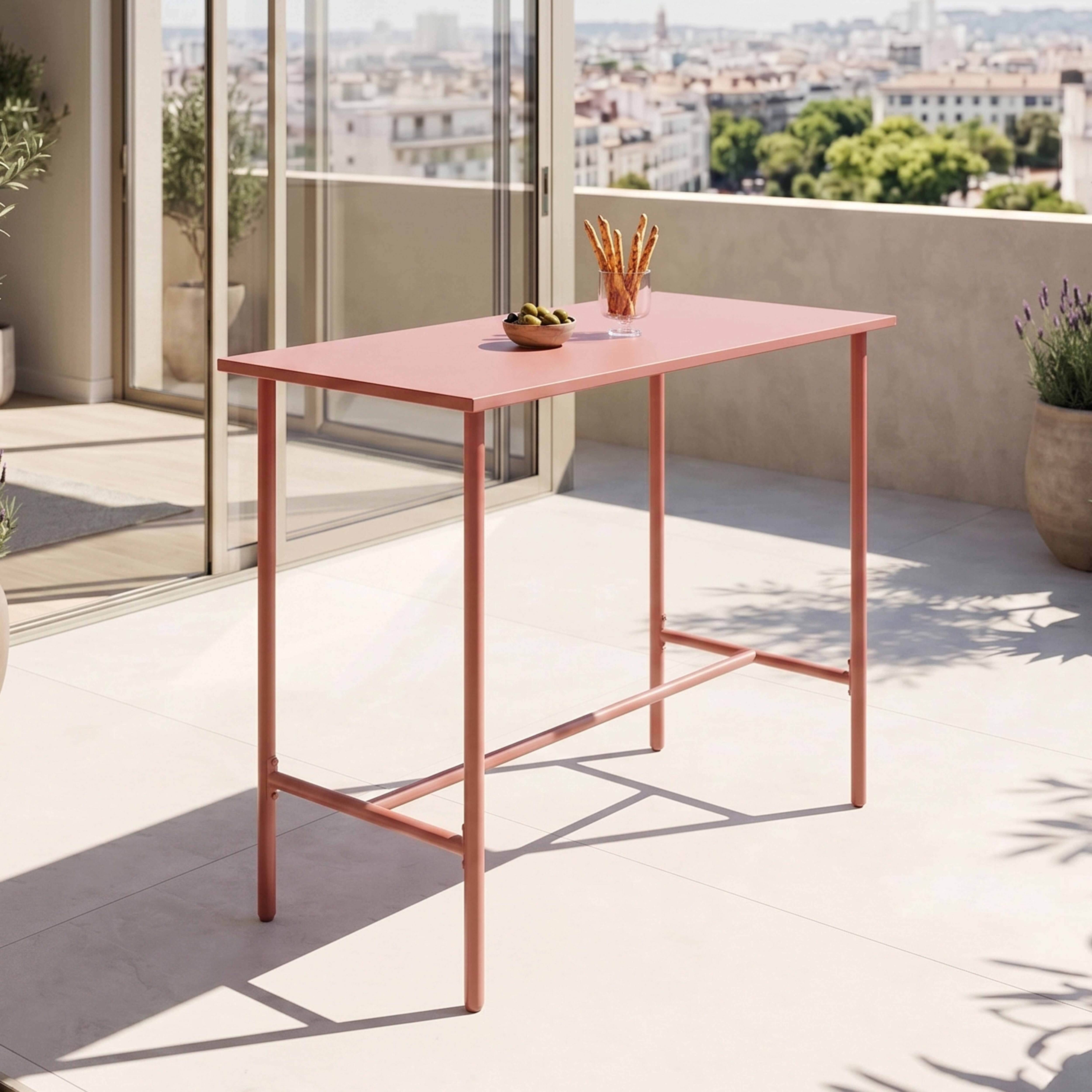 Oviala - Table haute de jardin en métal argile 120 cm Palavas - Oviala - Imagen 2