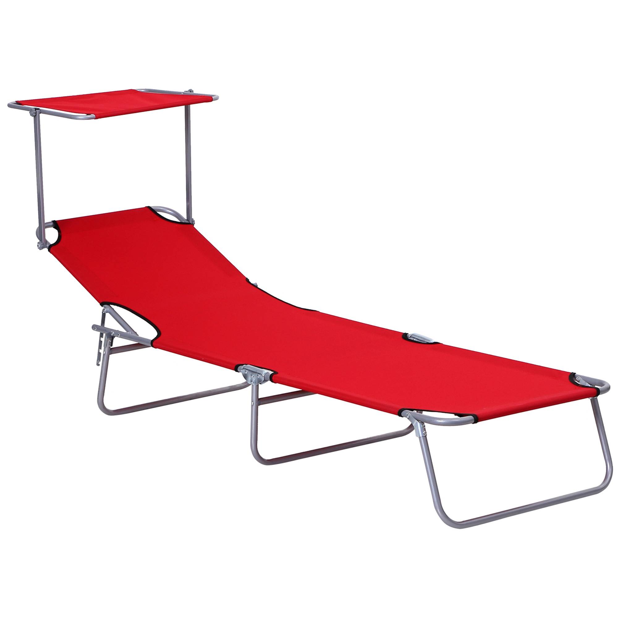 Transat Bain de Soleil Pliable Chaise Longue Grand Confort - 187x58x36cm Métal Rouge fr577 - Image 1